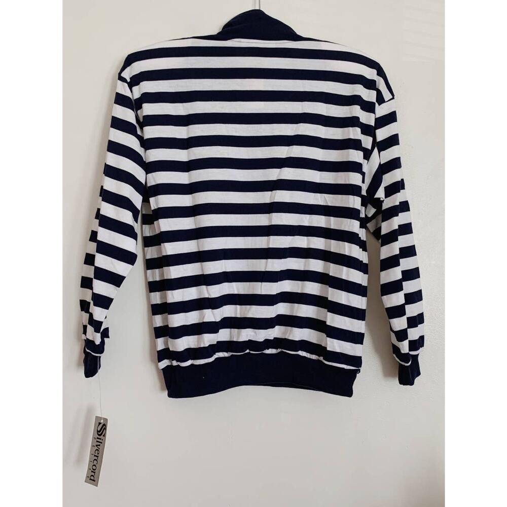 Navy Blue and White Vintage Silvercord 3/4 Zip Up Sweatshirt S - Picture 7 of 7